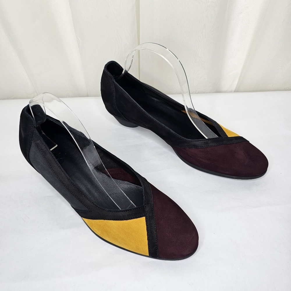 Cache Suede Color Block Heels Size 41 Black, Burg… - image 2